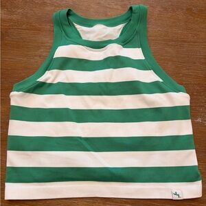 Green and White Striped active Tank Top